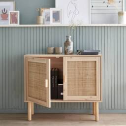 sweeek 80cm cabinet with wood & rattan decor with 2 doors in Beige - thumbnail 4