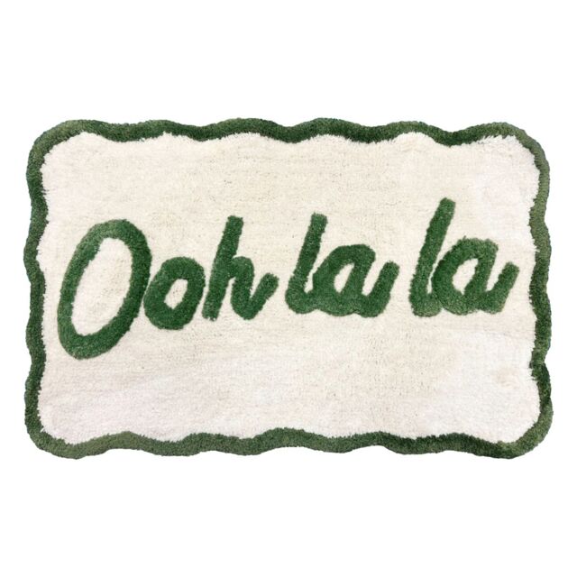 Mooky Mats Ooh La La Slogan Scallop Bath Mat Non Slip - Scalloped Rug in Green - image 1
