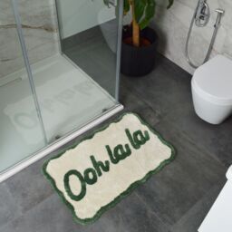 Mooky Mats Ooh La La Slogan Scallop Bath Mat Non Slip - Scalloped Rug in Green - thumbnail 2