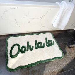Mooky Mats Ooh La La Slogan Scallop Bath Mat Non Slip - Scalloped Rug in Green - thumbnail 6