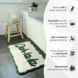 Mooky Mats Ooh La La Slogan Scallop Bath Mat Non Slip - Scalloped Rug in Green - thumbnail 3