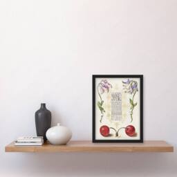 Artery8 Columbines & Sweet Cherries Calligraphy Framed Wall Art Print in White - Size: A4 - thumbnail 4
