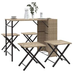 Berkfield Home 5 Piece Garden Dining Set Foldable Beige Poly Rattan
