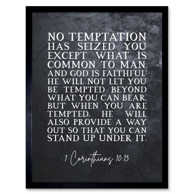 Artery8 Wall Art Print 1 Corinthians 10:13 He will Not Let You Be Tempted Christian Bible Verse Quote Scripture Typography Art Framed - image 1