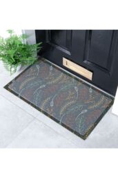 Artsy Mats Scribbly Autumn Leaves Indoor Outdoor Doormat (70 x 40cm) in Green - Size: 40 cm x 70 cm - thumbnail 2