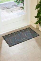 Artsy Mats Scribbly Autumn Leaves Indoor Outdoor Doormat (70 x 40cm) in Green - Size: 40 cm x 70 cm