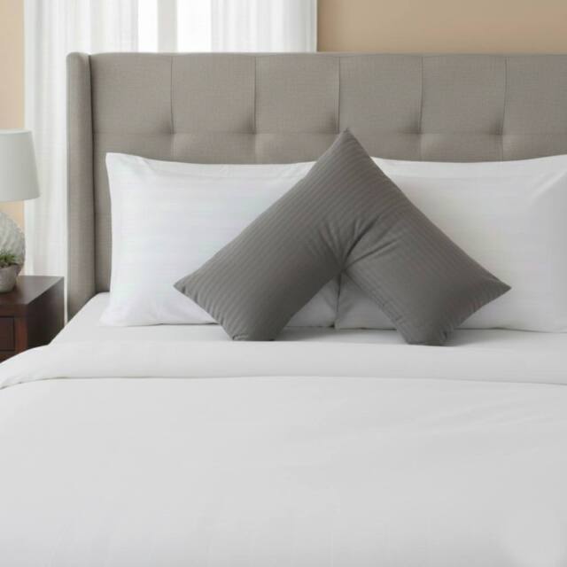 Snug City Microfibre Soft Touch V Shape Satin Stripe Pillowcase in Grey - image 1