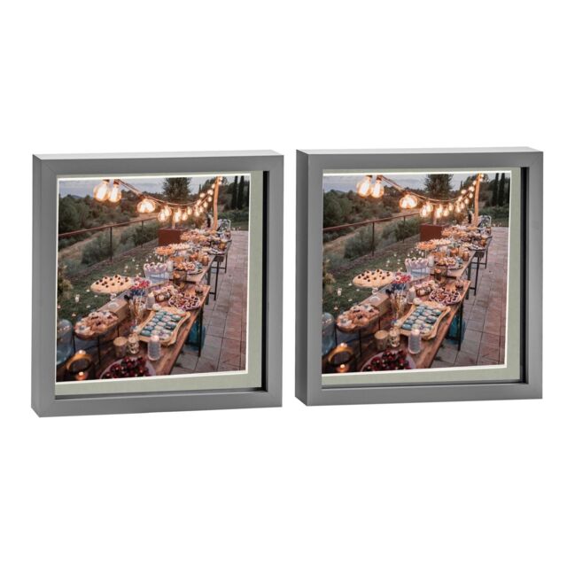 "Nicola Spring 3D Box Photo Frames - 10 x 10"" with 8 x 8"" Mount - Black Mount - Pack of 2 in Grey" - image 1
