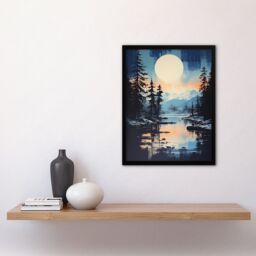 Artery8 Wall Art Print Magical Forest Lake Sunrise in Blue & Orange Framed - Size: A4 - thumbnail 4