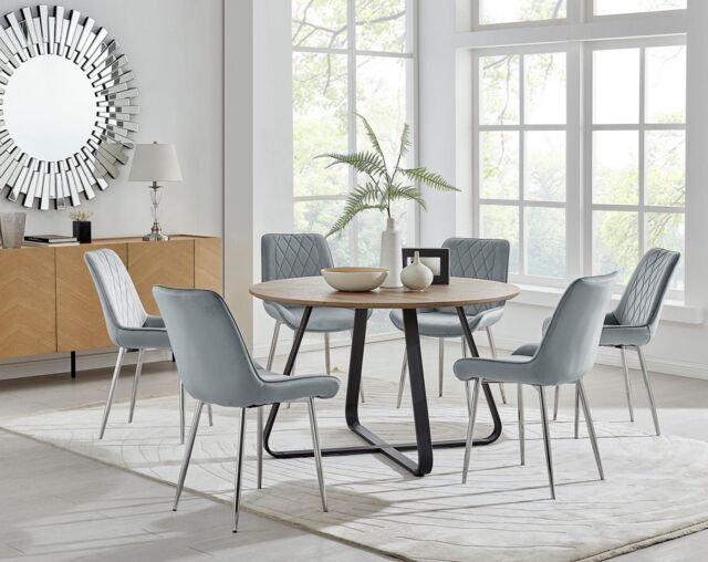 FurnitureboxUK Santorini Brown Round Dining Table & 4/6 Pesaro Silver Leg Chairs in Grey - image 1