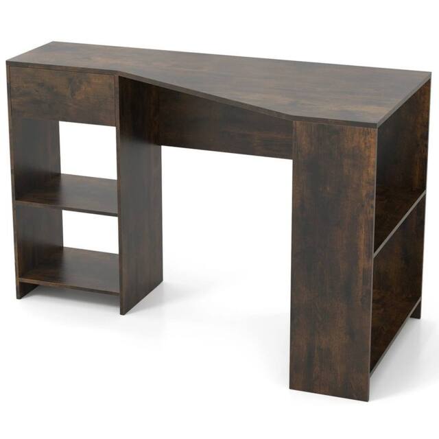 VOGREX Brown L-Shaped Compact Corner Computer Desk with Storage - image 1