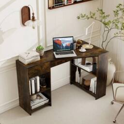 VOGREX Brown L-Shaped Compact Corner Computer Desk with Storage - thumbnail 3