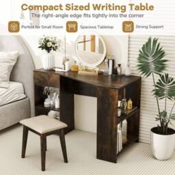 VOGREX Brown L-Shaped Compact Corner Computer Desk with Storage - thumbnail 6