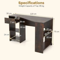 VOGREX Brown L-Shaped Compact Corner Computer Desk with Storage - thumbnail 2