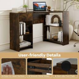 VOGREX Brown L-Shaped Compact Corner Computer Desk with Storage - thumbnail 4