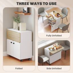 HOMCOM Folding Dining Table, Rolling Drop Leaf Table with Hidden Shelf in White - thumbnail 4
