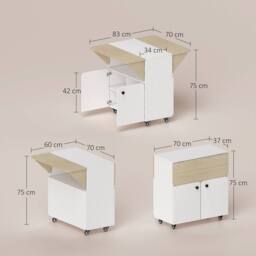 HOMCOM Folding Dining Table, Rolling Drop Leaf Table with Hidden Shelf in White - thumbnail 3