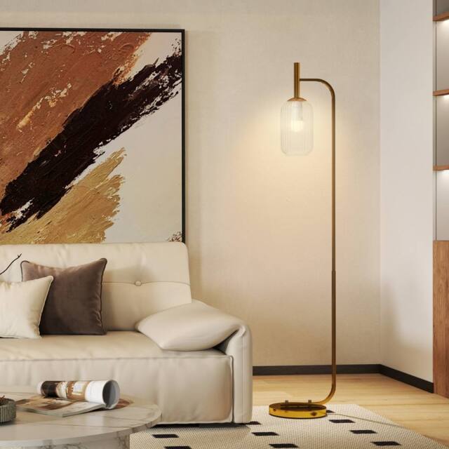 HOMCOM Floor Lamp with Glass Foot Switch & Lampshade for Living Room in Gold - image 1