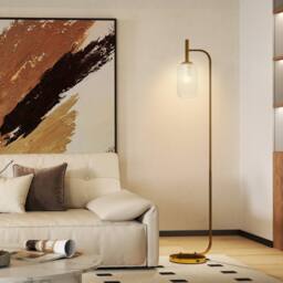 HOMCOM Floor Lamp with Glass Foot Switch & Lampshade for Living Room in Gold