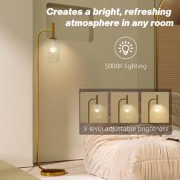 HOMCOM Floor Lamp with Glass Foot Switch & Lampshade for Living Room in Gold - thumbnail 5