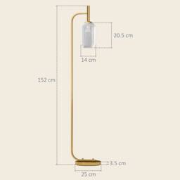 HOMCOM Floor Lamp with Glass Foot Switch & Lampshade for Living Room in Gold - thumbnail 3