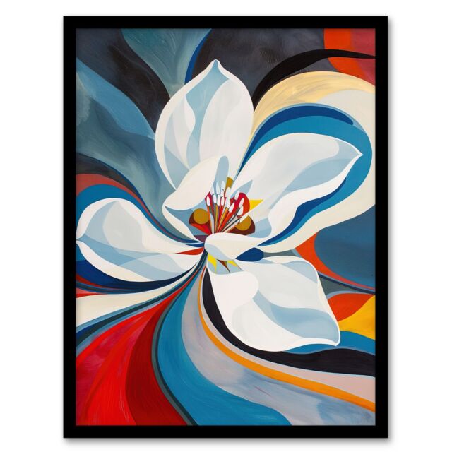 "Artery8 Lily Flower Blue Red Orange Abstract Floral Framed Art Print - Size: W12"" x H16""" - image 1