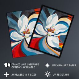 "Artery8 Lily Flower Blue Red Orange Abstract Floral Framed Art Print - Size: W12"" x H16""" - thumbnail 2