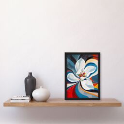 "Artery8 Lily Flower Blue Red Orange Abstract Floral Framed Art Print - Size: W12"" x H16""" - thumbnail 4