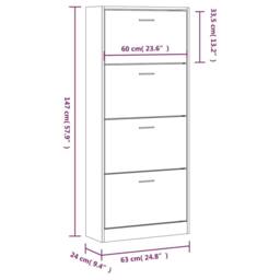 Berkfield Home Shoe Cabinet White 63x24x147 cm Engineered Wood - Size: 63 x 24 x 147 cm - thumbnail 8