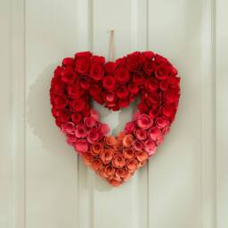 Scottish Everlastings Ltd 34cm Red Ombre Rose Wood Shave Heart Wreath - thumbnail 1