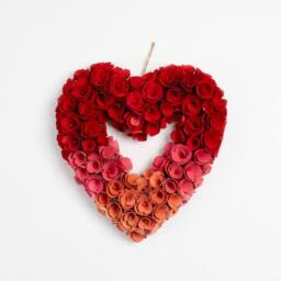 Scottish Everlastings Ltd 34cm Red Ombre Rose Wood Shave Heart Wreath - thumbnail 3
