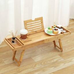 EONLION Extendable Bamboo Bath Tray Spa Home Bathtub Bridge in Brown - Size: 180 cm width x 180 cm drop - thumbnail 6