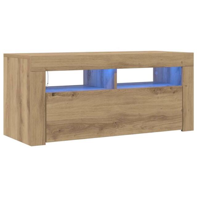Berkfield Home TV Cabinet with LED Lights Artisan Oak 90x35x40 cm Engineered Wood - Size: 90 x 35 x 40 cm - image 1