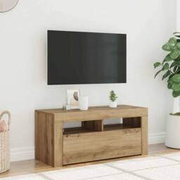 Berkfield Home TV Cabinet with LED Lights Artisan Oak 90x35x40 cm Engineered Wood - Size: 90 x 35 x 40 cm - thumbnail 2
