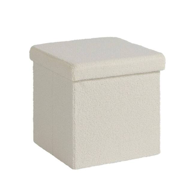 FORGEVIO Folding Ottoman Chest Cream Fabric Solid Storage Square Box in White - image 1