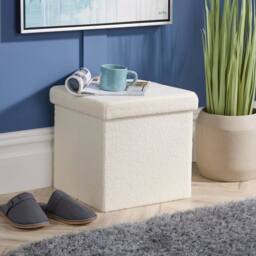 FORGEVIO Folding Ottoman Chest Cream Fabric Solid Storage Square Box in White - thumbnail 5