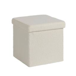FORGEVIO Folding Ottoman Chest Cream Fabric Solid Storage Square Box in White