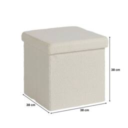 FORGEVIO Folding Ottoman Chest Cream Fabric Solid Storage Square Box in White - thumbnail 2