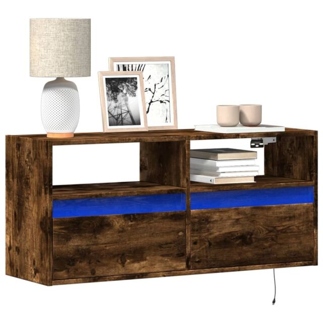 Berkfield Home TV Wall Cabinet with LED Lights Smoked Oak 100x31x45 cm in Brown - Size: 100 x 31 x 45 cm - image 1
