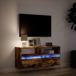 Berkfield Home TV Wall Cabinet with LED Lights Smoked Oak 100x31x45 cm in Brown - Size: 100 x 31 x 45 cm - thumbnail 5