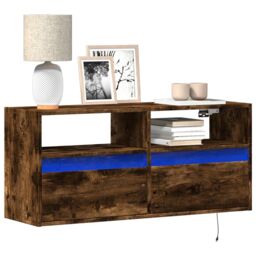 Berkfield Home TV Wall Cabinet with LED Lights Smoked Oak 100x31x45 cm in Brown - Size: 100 x 31 x 45 cm - thumbnail 1