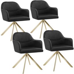 tectake Armchair Lona Set Of 4 - Black/Black in Black - Size: 4 Pack - thumbnail 1