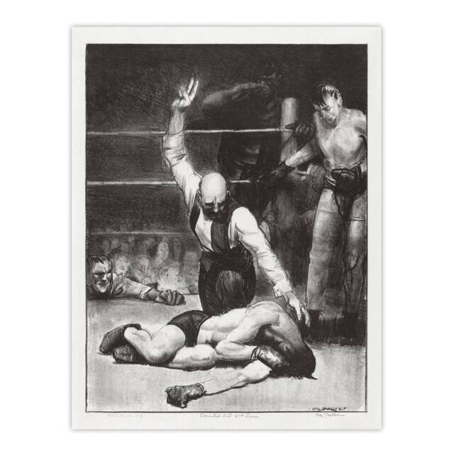 "Artery8 George Bellows Counted Out Second Stone Boxing Wall Art Print in Grey - Size: W12"" x H16""" - image 1