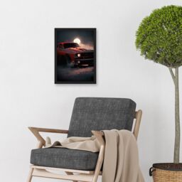 Artery8 Classic Red Sports Muscle Car On A Rainy Atmospheric Night Artwork Framed Wall Art Print A4 in Black - thumbnail 2
