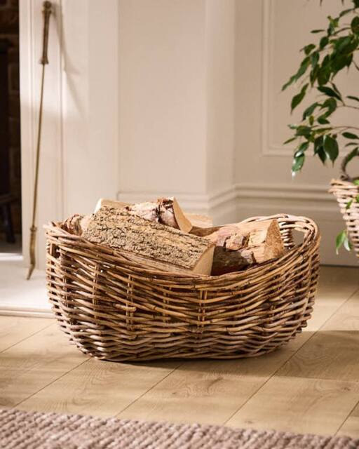 Dibor Traditional Style Hobas Two Tone Boat Fireplace Log Storage Basket - Medium in Natural - image 1