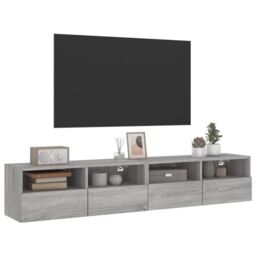 Berkfield Home TV Wall Cabinets 2 pcs Grey Sonoma 80x30x30 cm Engineered Wood - Size: 80 x 30 x 30 cm - thumbnail 5