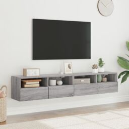 Berkfield Home TV Wall Cabinets 2 pcs Grey Sonoma 80x30x30 cm Engineered Wood - Size: 80 x 30 x 30 cm - thumbnail 3