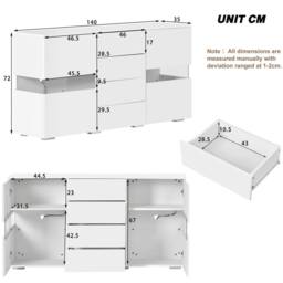 Rolipo Modern White High Gloss LED Sideboard TV Stand 140cm - thumbnail 8