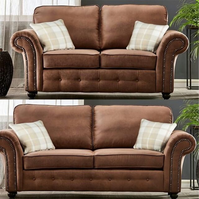 Furniture 786 Oakland Suede Leather 3&2 Seater Sofa Set in Brown - image 1