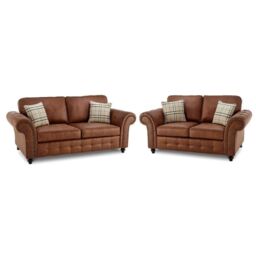Furniture 786 Oakland Suede Leather 3&2 Seater Sofa Set in Brown - thumbnail 3